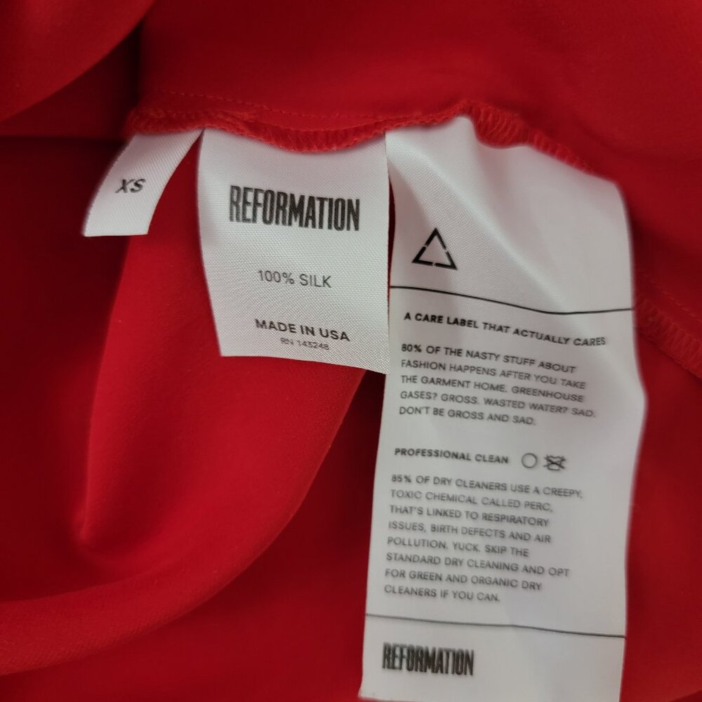 Reformation Cher V Neck Silk Slip Dress in Red XS - Picture 7 of 8
